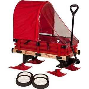 Millside Deluxe Hardwood Childs Convertible Sleigh Wagon with Pads, Full Canopy and Skis