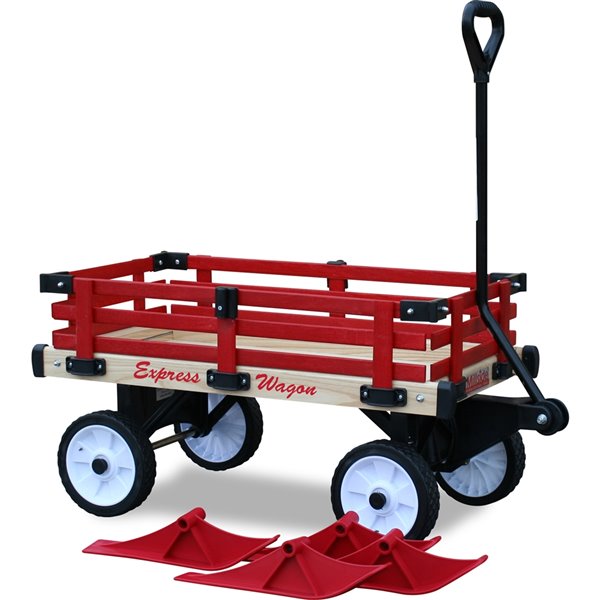Chariot rouge à roulettes Wind Split avec ridelles bois et pneus