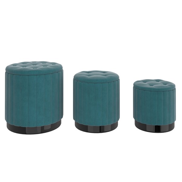 !nspire Modern Teal Velvet Round Integrated Storage Ottoman 402681TL