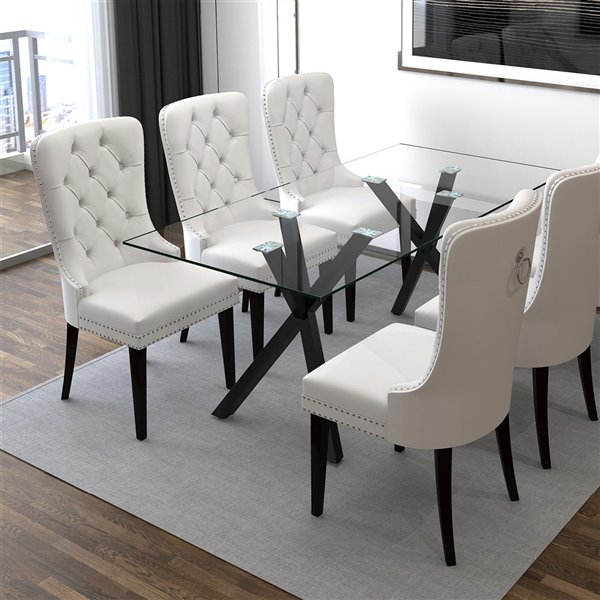 Nspire Transitional Upholstered Faux, Faux Leather Nailhead Dining Chairs