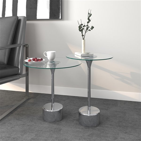 !nspire Glass Accent Table Set With Chrome Base - 2-Pieces