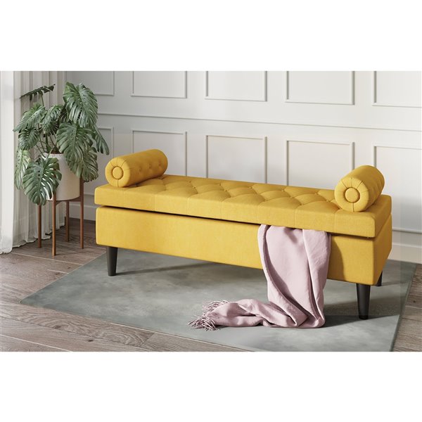 !nspire Modern Mustard Polyester Rectangle Integrated Storage Ottoman