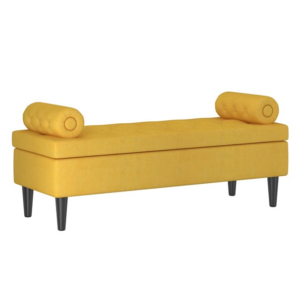 !nspire Modern Mustard Polyester Rectangle Integrated Storage Ottoman