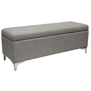 !nspire Modern Grey Polyester Rectangle Integrated Storage Ottoman