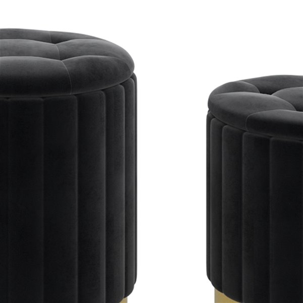 Nspire Modern Black Velvet Round, Black Round Tufted Storage Ottoman