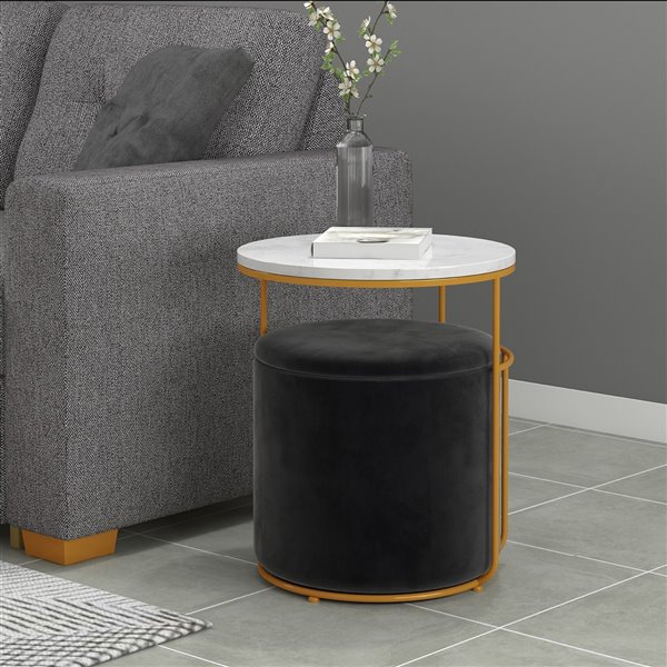 !nspire White Accent Table With Black Ottoman