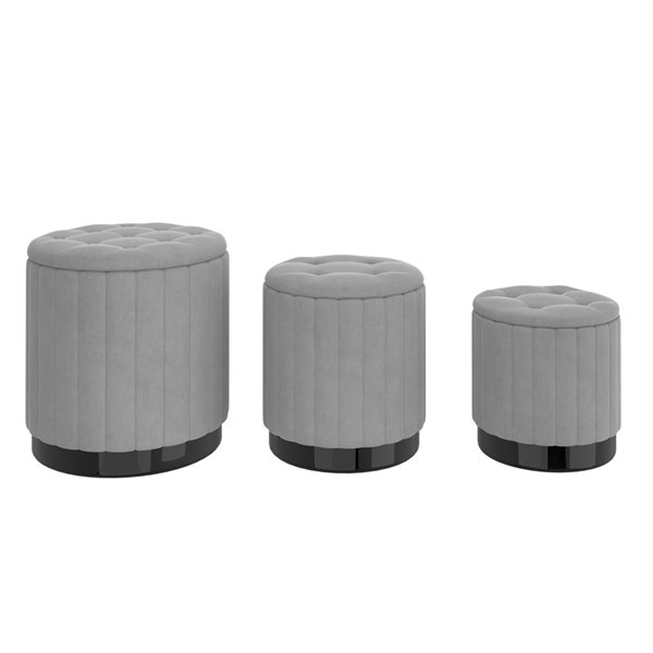 !nspire Modern Grey Velvet Round Integrated Storage Ottoman 402681GRY