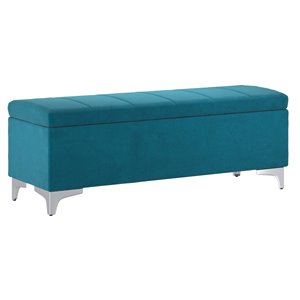 !nspire Modern Aqua Polyester Rectangle Integrated Storage Ottoman