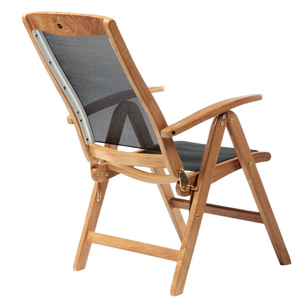 Chaise inclinable en bois de teck naturel Colorado avec assise en maille noir par ARB Teak & Specialties