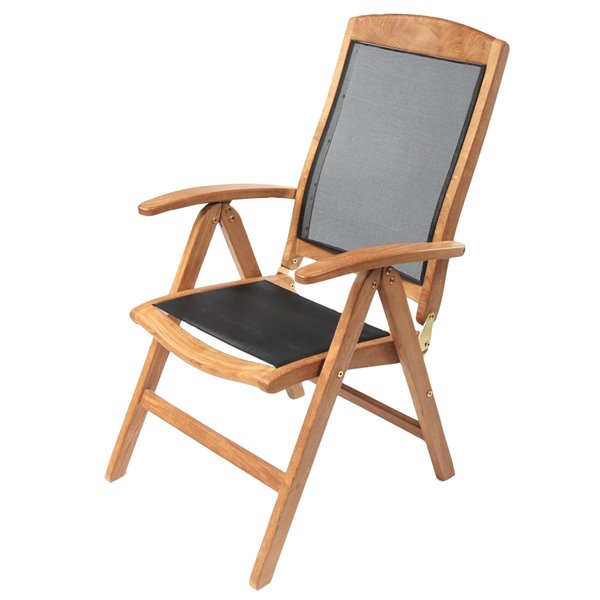 Chaise inclinable en bois de teck naturel Colorado avec assise en maille noir par ARB Teak & Specialties