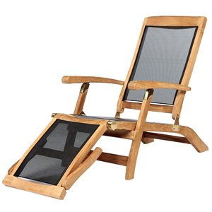 ARB Teak & Specialties Colorado Natural Teak Wood Lounge Chair With Black Mesh Seat