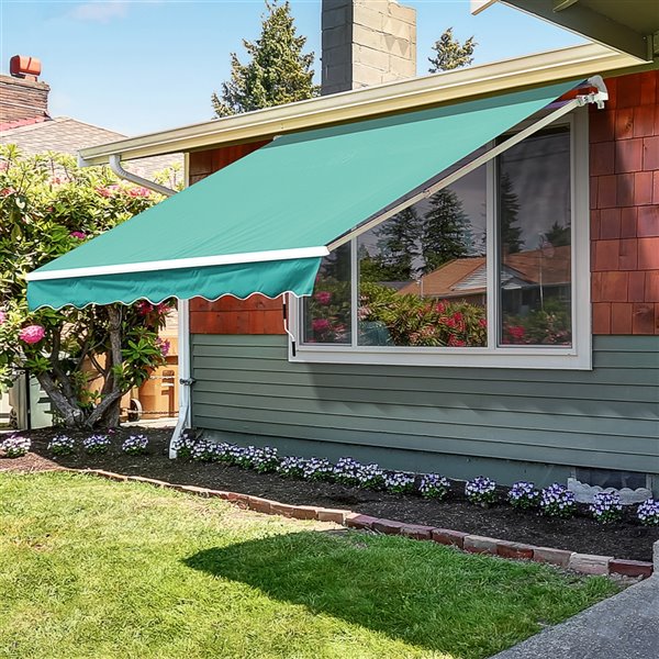 Outsunny 120-in W x 120-in Projection Green Solid Slope Low Eave Window/door Manual Retraction Awning