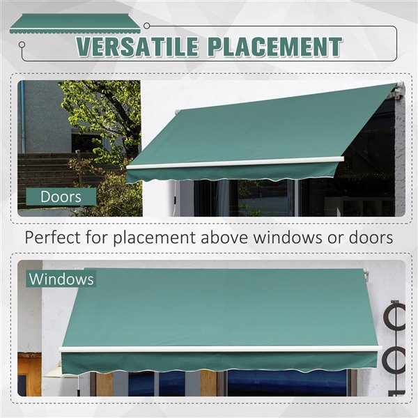 Outsunny 120-in W x 120-in Projection Green Solid Slope Low Eave Window/door Manual Retraction Awning