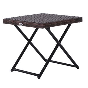 Table d'appoint en rotin pliable pour l'extérieur Outsunny carrée brune 15,7 l. X 15,7 po L.