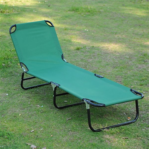 Outsunny Deck Chair Black Metal Stationary Chaise Lounge Chair Green