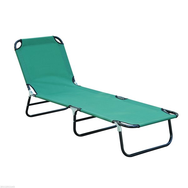 Image of Outsunny | Deck Chair Black Metal Stationary Chaise Lounge Chair - Green Solid Seat | Rona