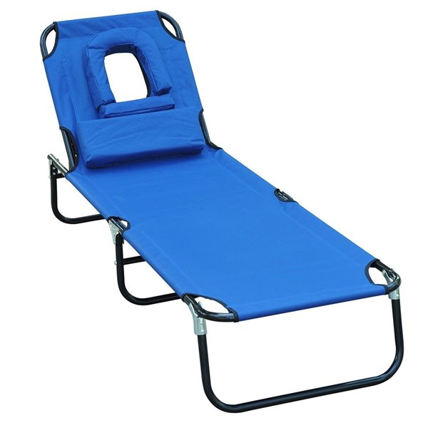 Image of Outsunny | Deck Chair Black Metal Stationary Chaise Lounge Chair With Blue Seat | Rona