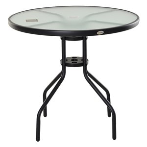 Outsunny 31.5-in Black Steel Frame Round Outdoor Bistro Table with Tempered Glass Top