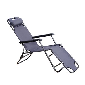 Outsunny Deck Chair Black Stackable Metal Stationary Chaise Lounge Chair With Grey Solid Seat