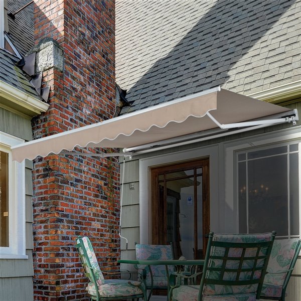 Outsunny 120-in W x 120-in Projection Brown/tan Solid Slope Low Eave Window/door Manual Retraction Awning