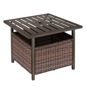 Outsunny Brown Square Rattan Outdoor End Table 21.9-in W X 21.9-in L with Umbrella Hole