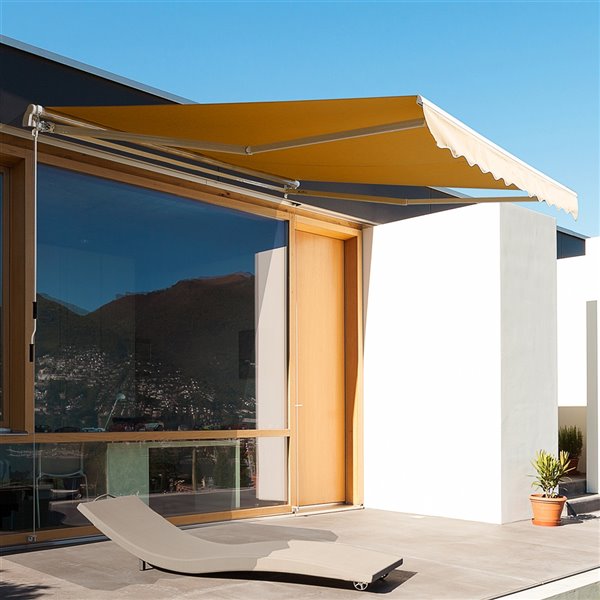 Outsunny 144-in W x 144-in Projection White Solid Slope Low Eave Window/door Manual Retraction Awning