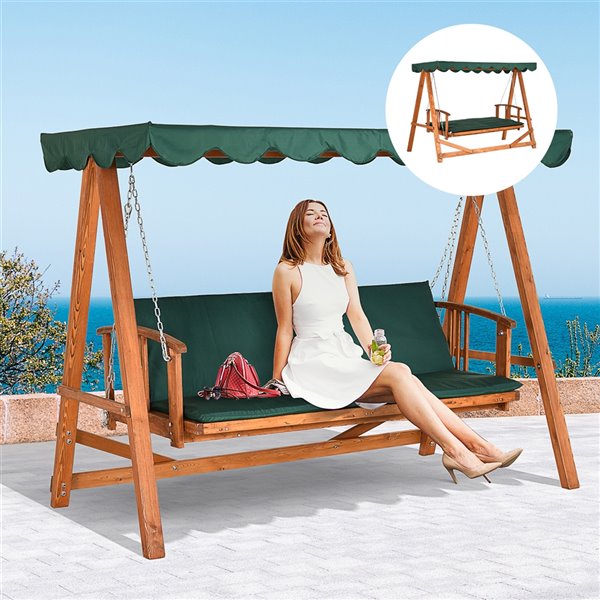 Outsunny Swing Chair 3 Person Wood, Wooden Outdoor Swing Chair