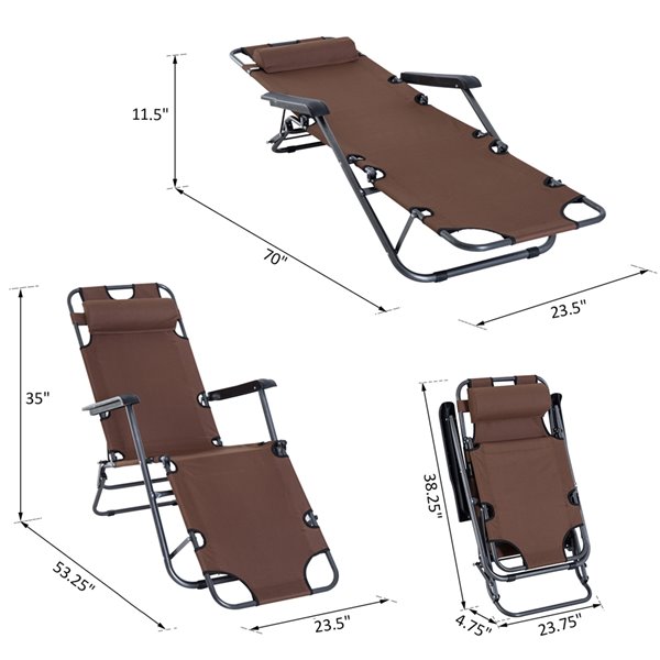 Outsunny Deck Chair Black Stackable Metal Stationary Chaise Lounge Chair with Brown Solid Seat