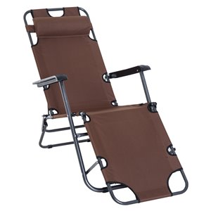 Outsunny Deck Chair Black Stackable Metal Stationary Chaise Lounge Chair with Brown Solid Seat