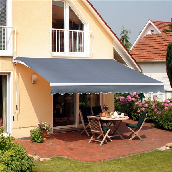 Outsunny 120-in W x 120-in Projection Gray Solid Slope Low Eave Window/door Manual Retraction Awning