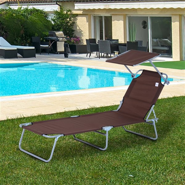 Outsunny Deck Chair Silver Stackable Metal Stationary Chaise Lounge Chair with Brown Seat