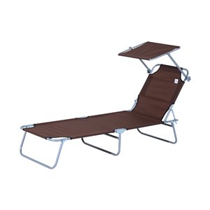 Outsunny Deck Chair Silver Stackable Metal Stationary Chaise Lounge Chair with Brown Seat