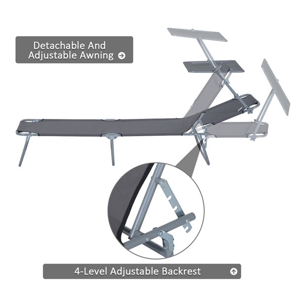 Outsunny 4-Position Silver Stackable Metal Stationary Outdoor Lounge Chair - Solid Grey Seat