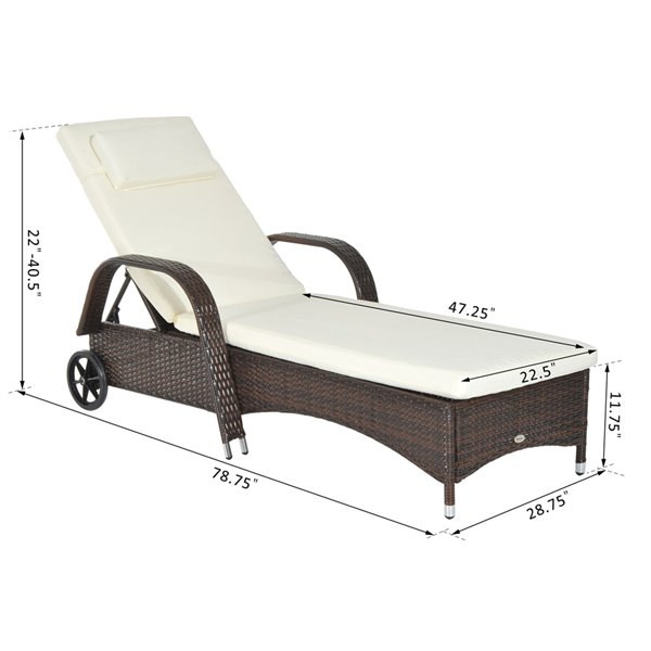 Outsunny Brown Steel and Wicker Reclining Chair with Off-White Cushion