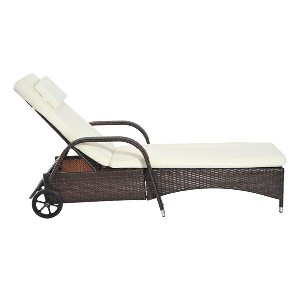 Outsunny Brown Steel and Wicker Reclining Chair with Off-White Cushion