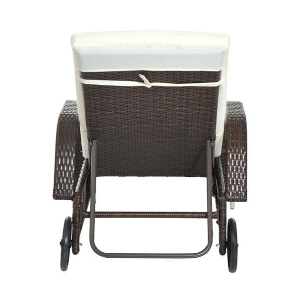 Outsunny Brown Steel and Wicker Reclining Chair with Off-White Cushion