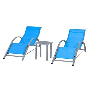 Outsunny Lounge Set Grey Metal Stationary Chaise Lounge Chair with Blue Solid Seat