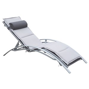 Outsunny Deck Chair Grey Stackable Metal Stationary Chaise Lounge Chair with White Solid Seat