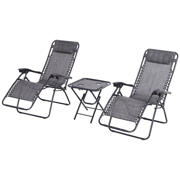 Image of Outsunny | Lounge Set Black Metal Stationary Chaise Lounge Chairs With Grey Seat | Rona