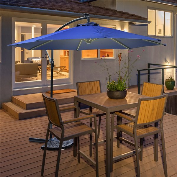 Outsunny Banana Umbrella 9.68-ft Blue Garden Patio Umbrella Push-button