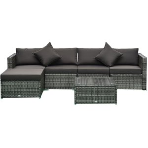 Outsunny 6 pcs Patio Rattan Brown Set Garden Wicker w/ Cushions Deck Gris