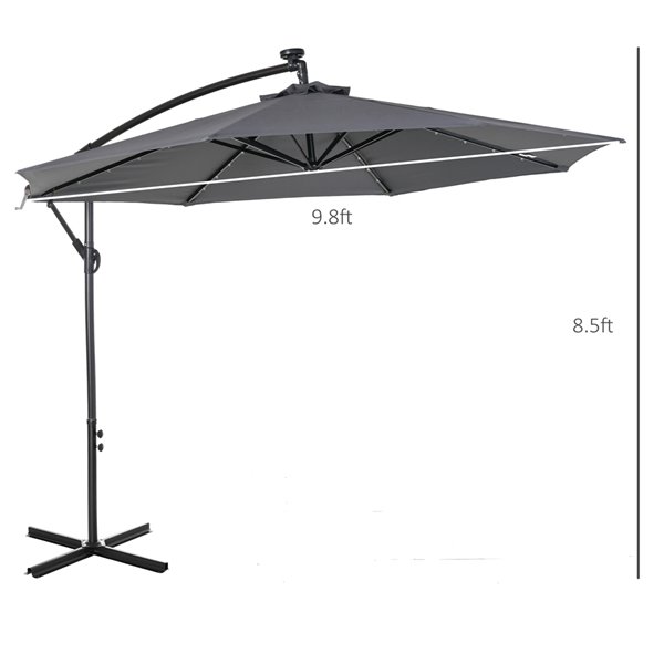 Outsunny Banana Umbrella 9.84-ft Grey Garden Patio Umbrella Push-button