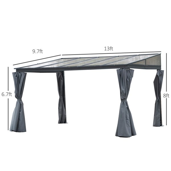 Outsunny 10 W x 13-in L Grey Metal and Hardtop PC Roof Wall Mount Gazebo - Curtains Included