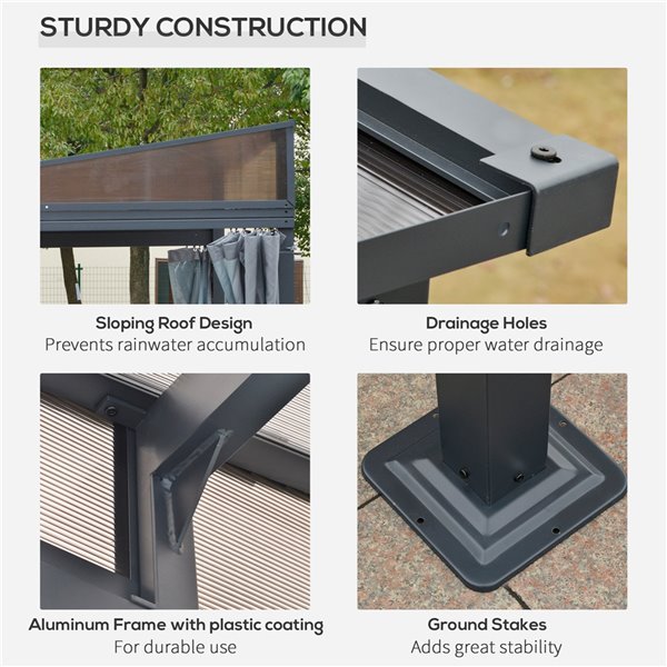 Outsunny 10 W x 13-in L Grey Metal and Hardtop PC Roof Wall Mount Gazebo - Curtains Included