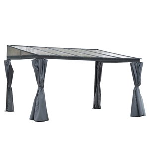 Outsunny 10 W x 13-in L Grey Metal and Hardtop PC Roof Wall Mount Gazebo - Curtains Included