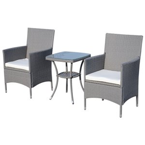 Outsunny Coffee Sets 3-Piece Grey Patio Dining Set with Off-White Cushions