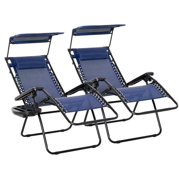 Image of Outsunny | Lounge Set Black Metal Stationary Chaise Lounge Chairs With Blue Solid Seat | Rona