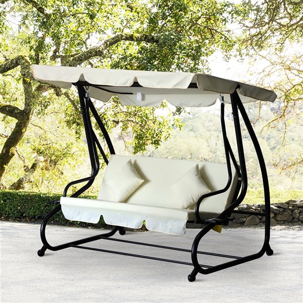 Outsunny Swing Chair 3-person Outdoor Swing - Black Steel 84A-050CW | RONA | Hollywoodschaukel & Strandkorb