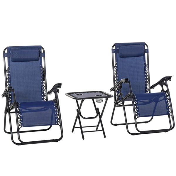 Outsunny Lounge Set Black Metal Stationary Chaise Lounge Chairs with Blue Solid Seat