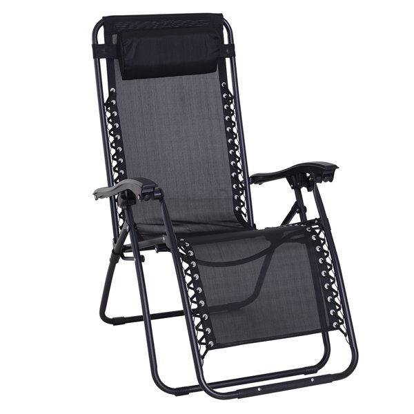 Outsunny Deck Chair Black Metal and Seat Stationary Chaise Lounge Chair ...